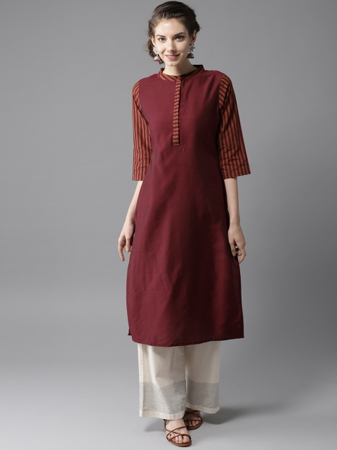 

HERE&NOW Women Maroon Solid Straight Kurta