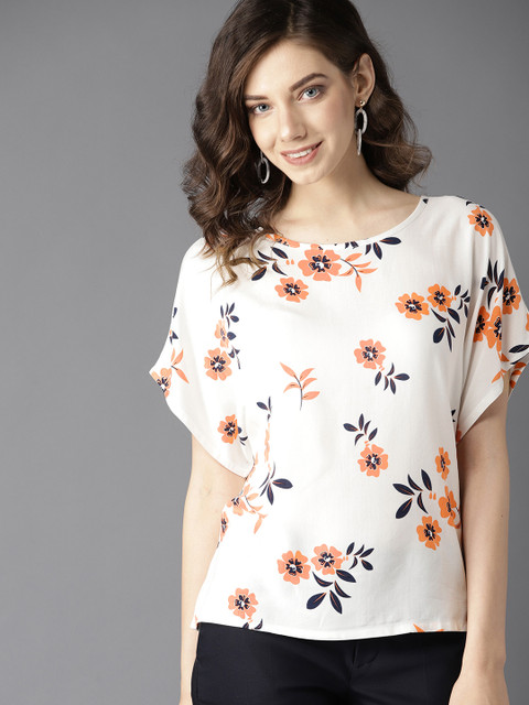 

HERE&NOW Women White Floral Print Top
