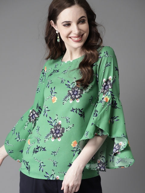 

HERE&NOW Women Green & Blue Printed Top