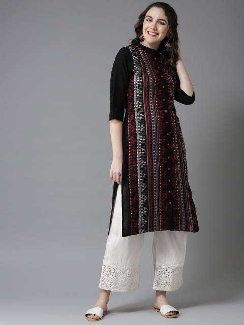 

HERE&NOW Women Red & Black Woven Design Straight Kurta