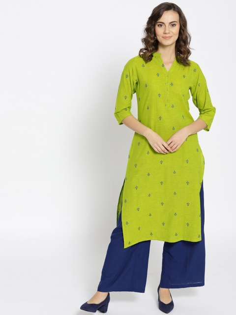 

HERE&NOW Women Green Woven Design Straight Kurta