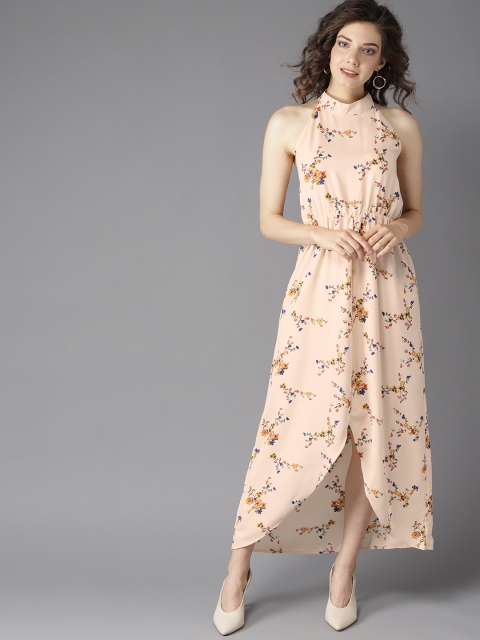 

HERE&NOW Women Peach-Coloured Floral Print Maxi Dress