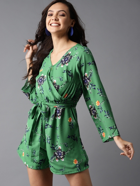 

HERE&NOW Women Green & Blue Printed Playsuit