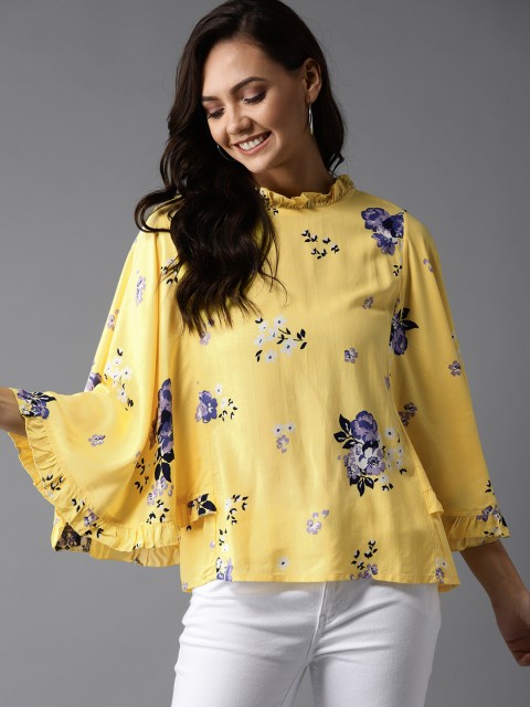 

HERE&NOW Women Yellow & Purple Floral Print Kaftan Top
