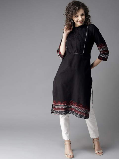 

HERE&NOW Women Black Solid Straight Kurta