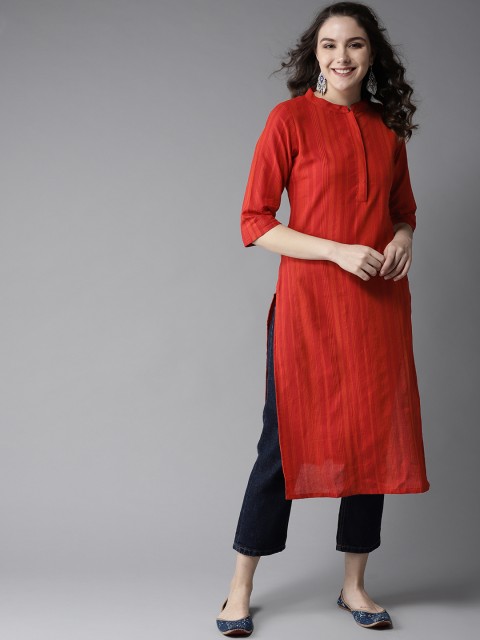 

HERE&NOW Women Red & Orange Striped Straight Kurta