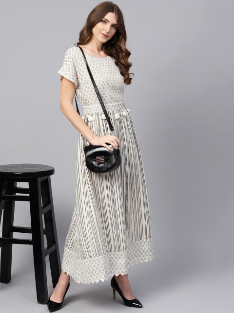 

Indo Era Women Off-White & Black Striped Maxi Dress