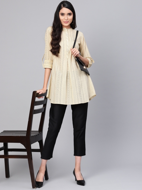 

Indo Era Women Beige & Black Printed A-Line Kurti
