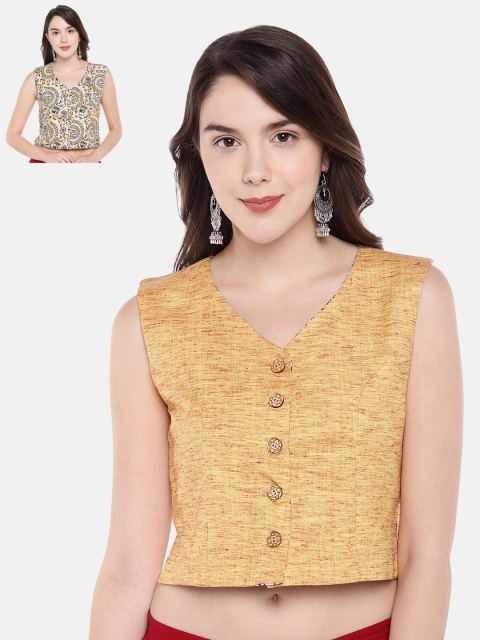 

JustB Women Yellow Reversible Printed Blouse