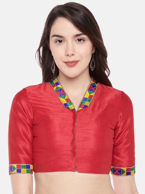 

JustB Red Padded Dupion Blouse With Multicolored Lace