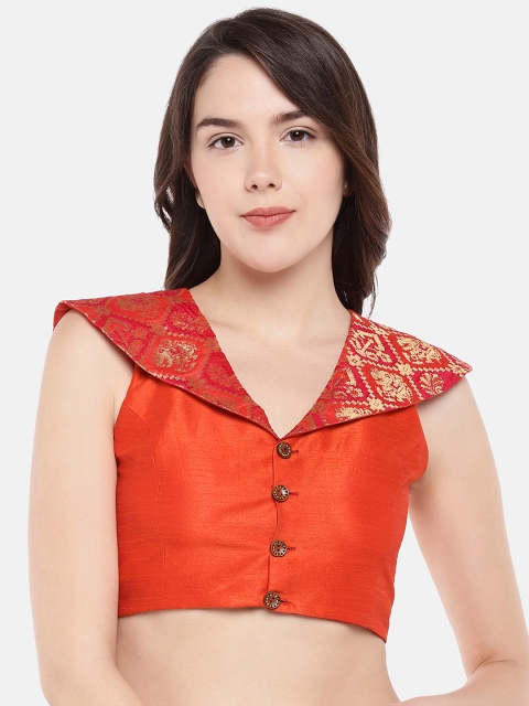 

JustB Women Orange Solid Dupion Silk Ready Made Saree Blouse