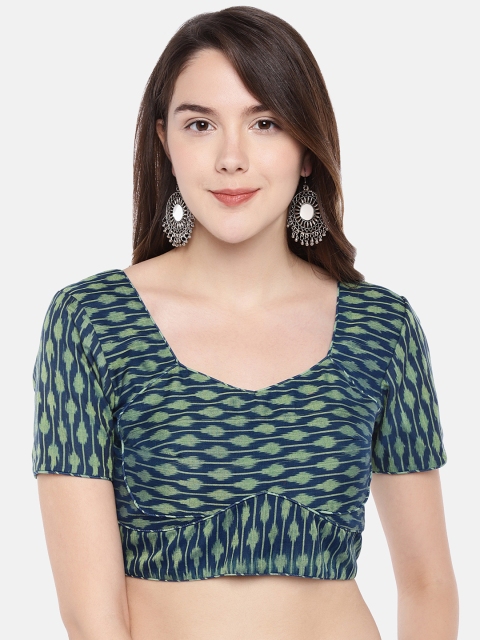 

Just B Women Green & Blue Ikkat Yarn-Dyed Padded Readymade Saree Blouse