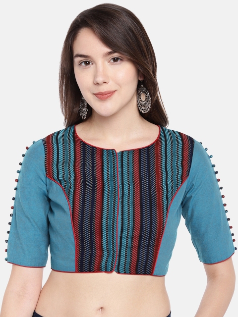 

JustB Women Blue and Red Printed Ready Made Saree Blouse