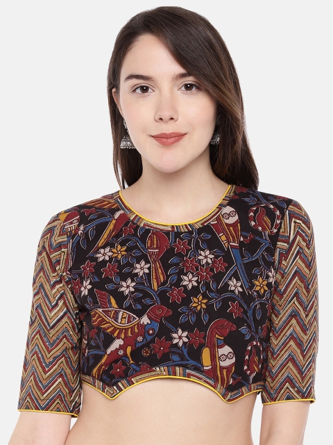 

JustB Women Multi-Coloured Kalamkari Block Print Saree Blouse
