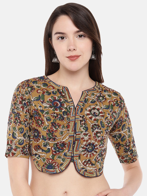 

JustB Women Multi-Coloured Kalamkari Block Print Saree Blouse