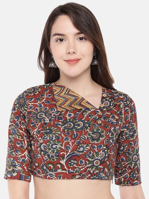 

JustB Women Multi-Coloured Kalamkari Block Print Saree Blouse
