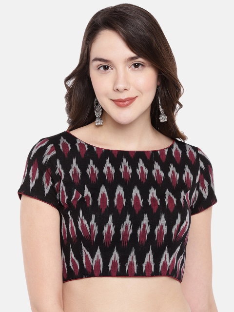 

JustB Women Black and Maroon Ikat Printed Ready Made Saree Blouse