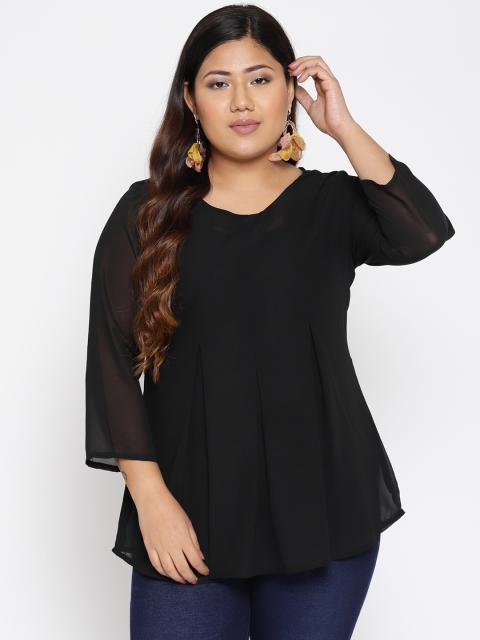 

The Pink Moon Plus Size Women Black Solid A-Line Top