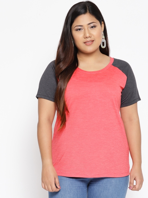 

The Pink Moon Plus Size Women Coral Pink Solid Round Neck T-shirt
