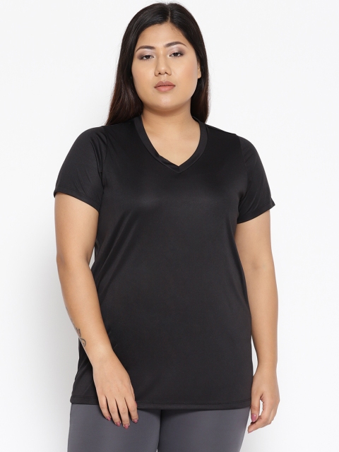 

The Pink Moon Plus Size Women Black Solid V-Neck T-shirt