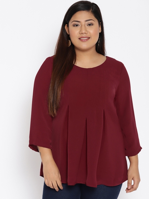 

The Pink Moon Plus Size Women Maroon Solid A-Line Top