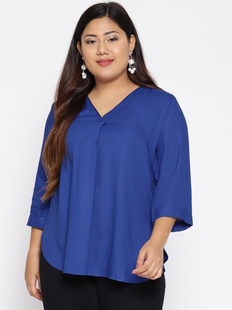 

The Pink Moon Plus Size Women Blue Solid Top