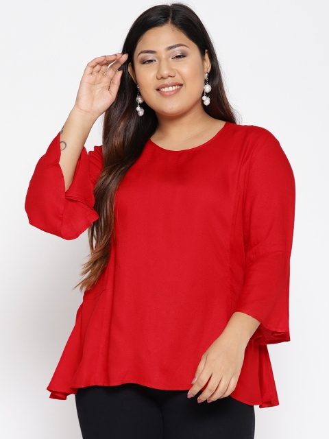 

The Pink Moon Plus Size Women Red Solid A-Line Top