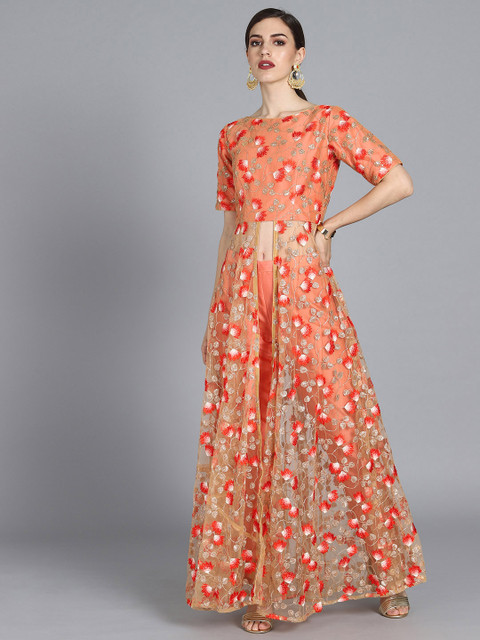 

EthnoVogue Beige & Peach-Coloured Embroidered Made To Measure Kurta with Churidar
