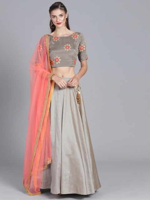 

EthnoVogue Grey Embellished Made to Measure Lehenga & Blouse with Dupatta