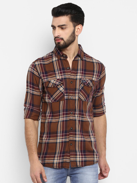 

Mufti Men Brown Regular Fit Checked Casual Shirt