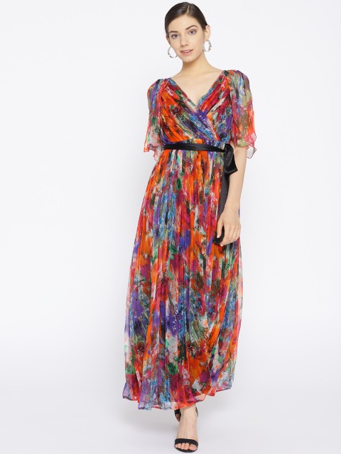 

NIZA Women Orange & Blue Printed Maxi Dress
