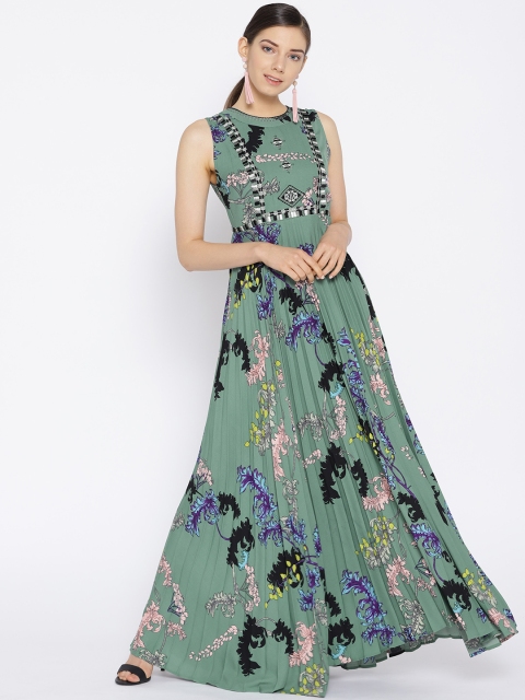 

NIZA Women Green & Black Printed Maxi Dress