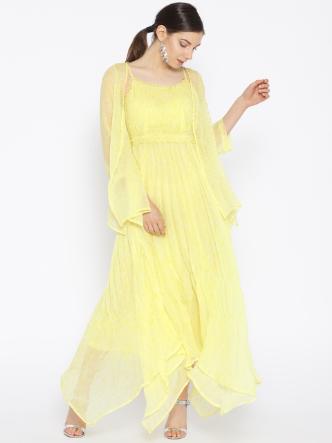 

NIZA Women Yellow & Green Printed Layered Maxi Dress