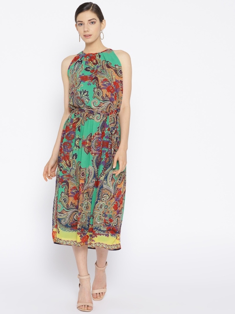 

NIZA Women Green & Red Fit & Flare Dress