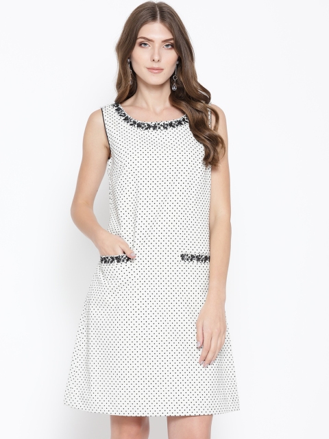 

NIZA Women White & Black Self Design A-Line Dress