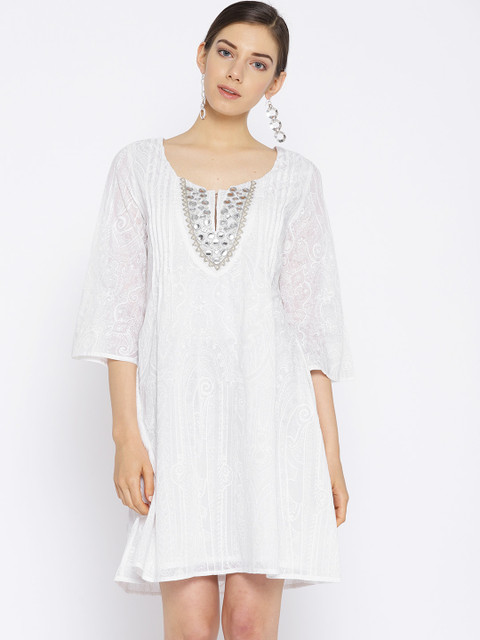 

NIZA Women White Printed A-Line Dress