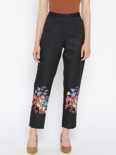 

NIZA Women Black Regular Fit Self Design Trousers