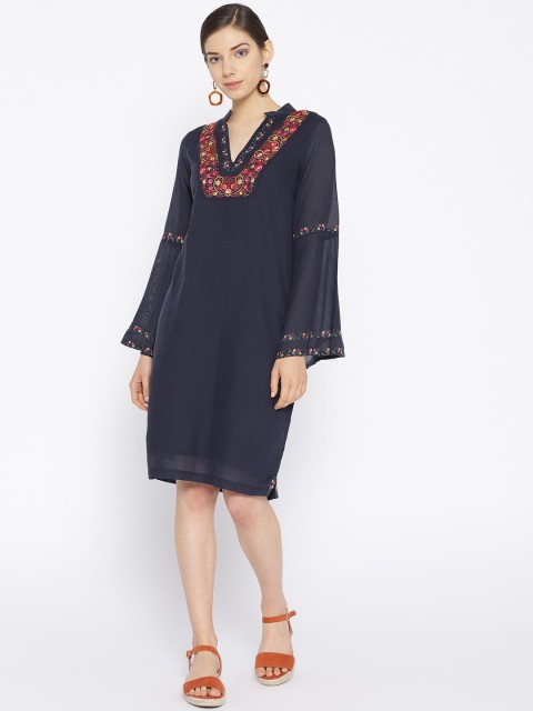 

NIZA Women Navy Blue Solid Shift Dress