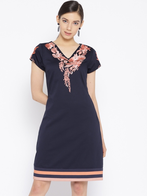 

NIZA Women Navy Blue Solid A-Line Dress