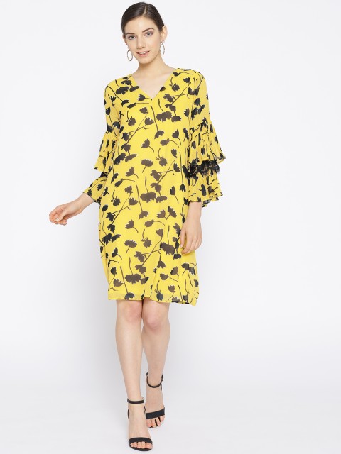 

NIZA Women Yellow & Black Printed A-Line Dress