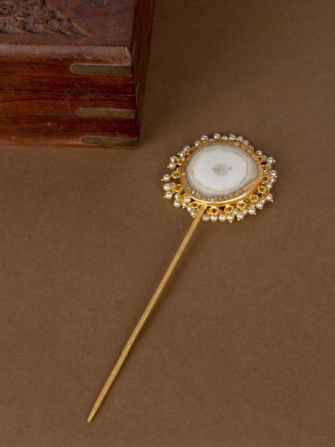 

AccessHer Gold-Toned & White Agate Embellished Hairstick