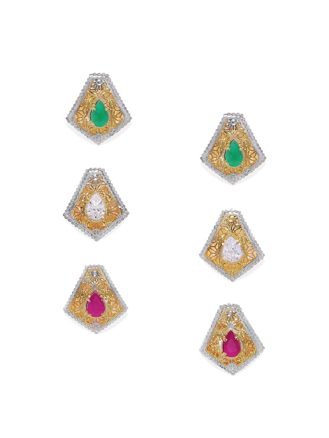

AccessHer Set Of 3 Gold-Toned & Silver-Toned Geometric Studs
