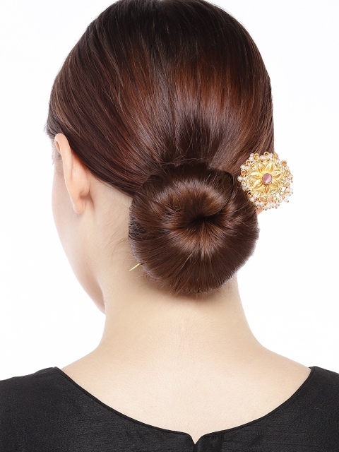 

AccessHer Gold-Toned & Pink Agate & Pearl Embellished Hairstick