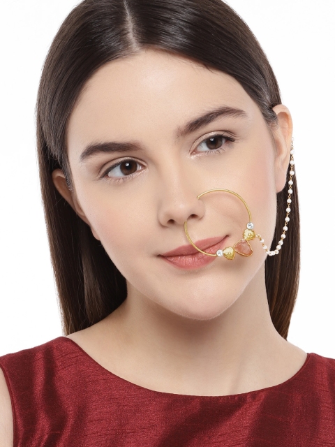 

AccessHer Gold-Toned & White Stone Nose Ring With Chain