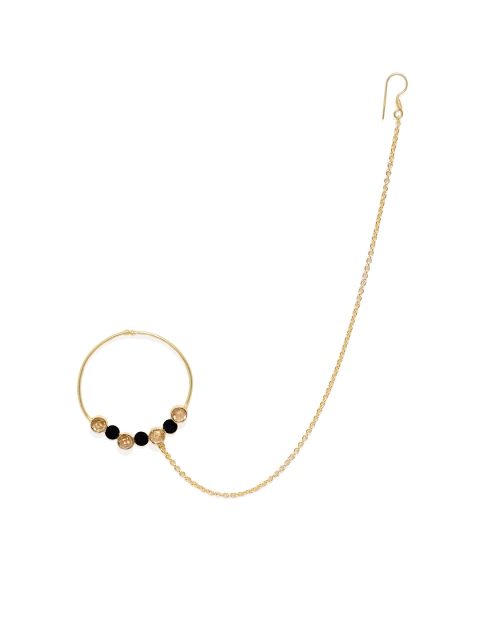 

AccessHer Gold-Toned & Black Stone Nose Ring With Chain