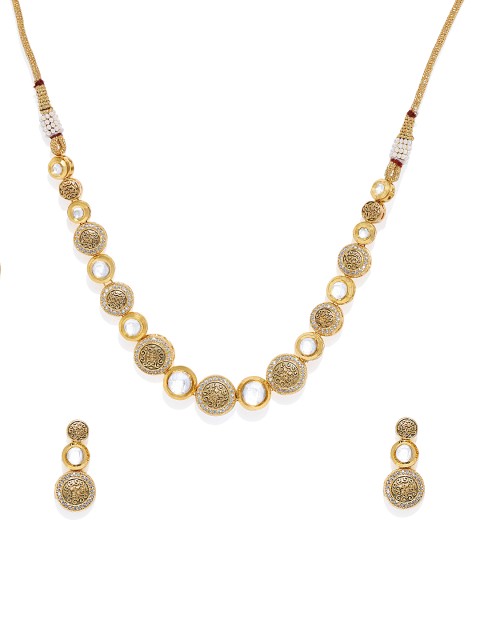 

AccessHer Dainty Kundan and ivory enamel choker with CZ stones, Gold