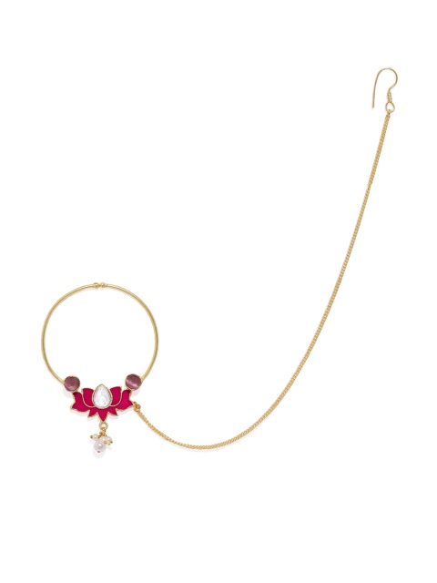 

AccessHer Gold-Toned & Fuschia Pink Stone Nose Ring With Chain