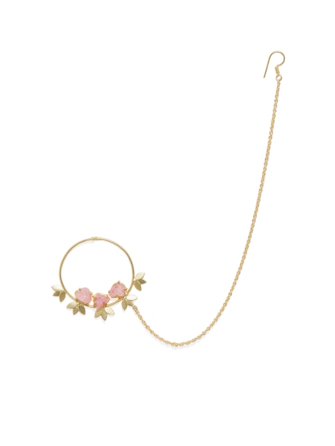 

AccessHer Gold-Toned & Pink Stone Nose Ring With Chain