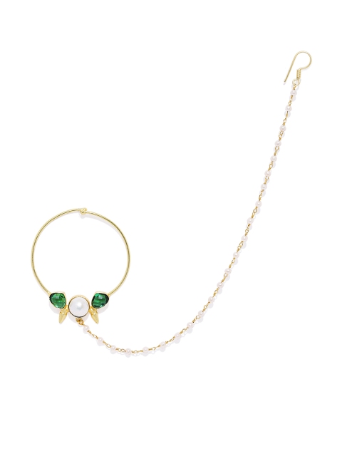 

AccessHer Gold-Toned & Green Stone Nose Ring With Chain