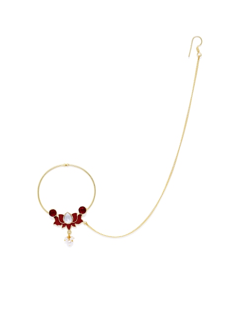 

AccessHer Gold-Toned & Maroon Nose Ring With Chain